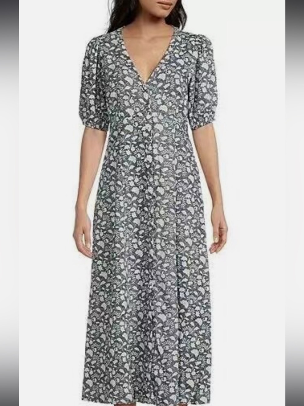 Faherty Havana Short Sleeve Button Front Midi Dress size L